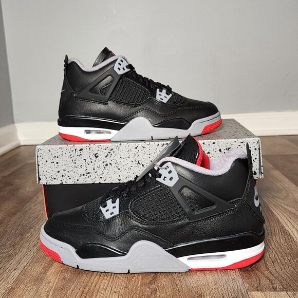 Air Jordan 4 Retro Bred Black/Red-Cement FQ8213-006 GS Sneakers Sz 6.5Y - 7Y New - Picture 1 of 7